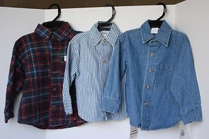 3 qty Infant Boy Shirts Flannel Plaid, Striped, Denim button down NWT, NWOT - Picture 1 of 6