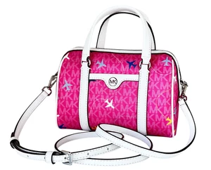 MICHAEL KORS TRAVEL SM DUFFLE CROSSBODY BAG MK HOT PINK MULTI (LIMITED EDITION) - Picture 1 of 11