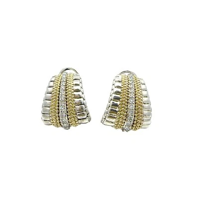 LAGOS Sterling Silver Diamond Caviar Lux Omega Clip Earrings - Image 1 of 3