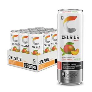 CELSIUS Green Tea Peach Mango, Functional Essential Energy Drink (Pack of 12) - Picture 1 of 5