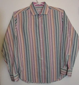 Bugatchi Uomo Shaped Fit Mens Dress Long Sleeve Striped Multi-color Shirt XL - Picture 1 of 10
