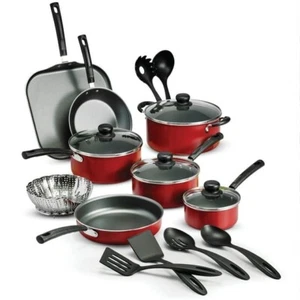 RED 18 Piece Non Stick Kitchen Cookware Set Pots Frying Pans Stainless Steel NEW - Picture 1 of 17