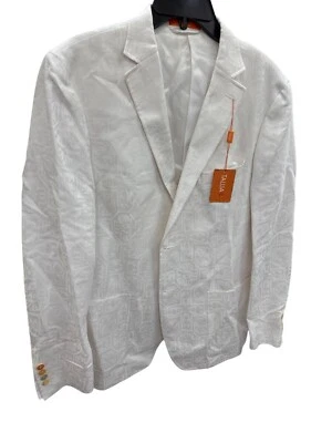 Blazer Tallia Para Hombres Blanco Lino Algodón Calce Ajustado 42R Hombres Chaqueta Estampada SKU8207 Foto 1 de 4