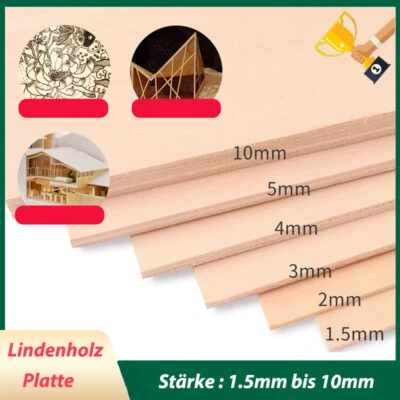 Lindenholzplatte Rechteckig Sperrholz Stärke 1.5mm - 10mm Bastel Modell für DIY - Bild 1 von 4