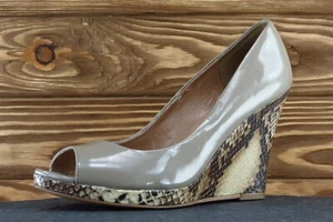 Ann Taylor Sz 7 M Brown Open Toe Wedge Synthetic - Picture 1 of 7