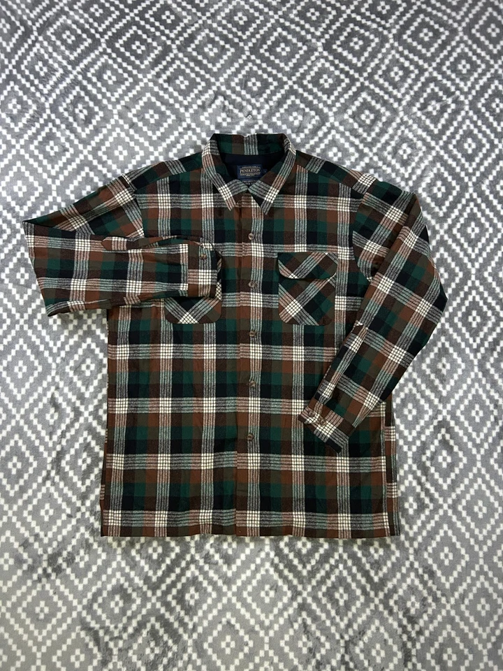 Pendleton Board Shirt Mens Large Green Brown Tartan Plaid Outdoors West Coast - Image 1 of 4
