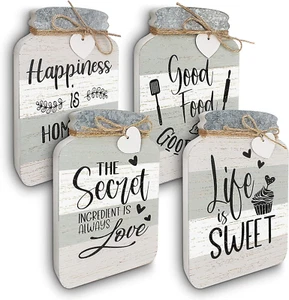 Old Shack Kitchen Wall Decor - Set of 4 Mason Jars - Charming Farmhouse Kitchen - Picture 1 of 12