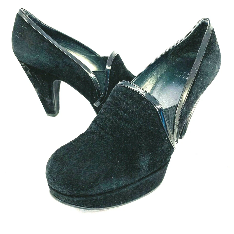 Stuart Weitzman Womens Black Suede Pumps Distressed Heels size 7.5 Narrow - Image 1 of 4