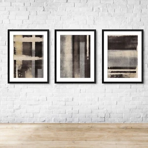 Moderner neutraler abstrakter Wandkunstdruck mit gerader Kante Bild 1 oder 3er Set - Bild 1 von 11