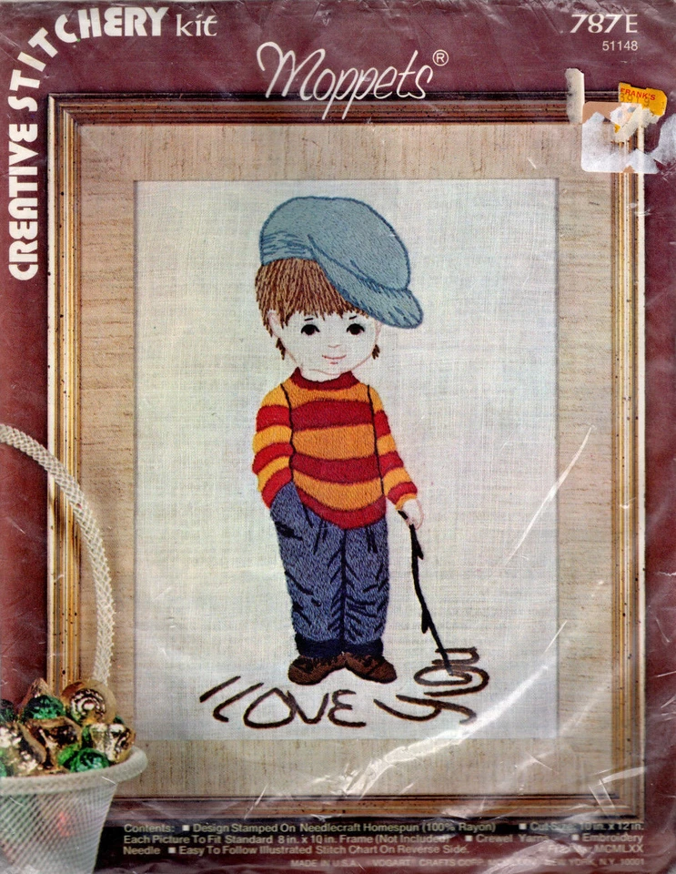 1970 Vogart Creative Stitchery Kit Crewel Embroidery # 787E "Moppets"