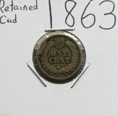 1863 P 1c Copper Nickel Indian Small Cent Penny Coin Retained Die Cudd Error REV - Image 1 of 4