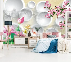 3D Pink Flowers I3598 Wallpaper Mural Self-adhesive Removable Sticker Erin - Picture 1 of 11