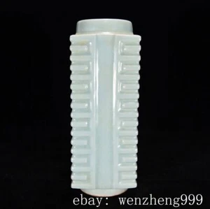 Taza de porcelana china Longquan de 10,4" de Jade Cong Zun botella florero tarro estatua - Imagen 1 de 9