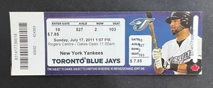 Boleto New York Yankees vs Toronto Blue Jays 2011 17/07/11 - Imagen 1 de 1