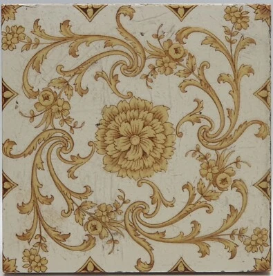 Victorian Fireplace Print & Tint Floral Tile by Minton China Works C1894 AE2 - Image 1 of 3