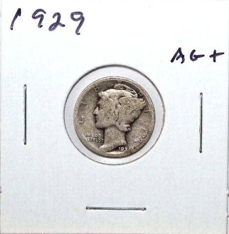 1929 US Mercury Silver Dime AG About Good Free Shipping Cover