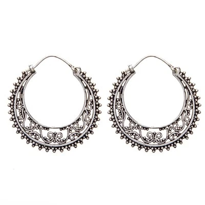 81stgeneration Orecchini In Ottone Color Argento Etnici Filigrana Creola Dotwork - Immagine 1 di 3