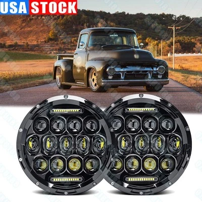 DOT Pair 7" Inch Round LED Headlights For Ford F1 1948 1949 1950 1951 1952 - Image 1 of 4