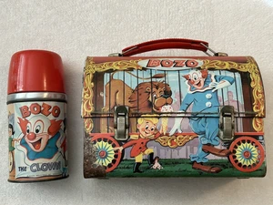 Vintage 1963 Bozo the Clown Metal Dome Top Aladdin Lunchbox & Thermos - Picture 1 of 18