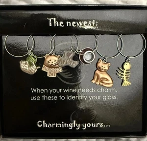 Juego de 6 dijes de copa de vino Ashleigh House para amantes de los gatos NUEVA CAJA ABIERTA - Imagen 1 de 4