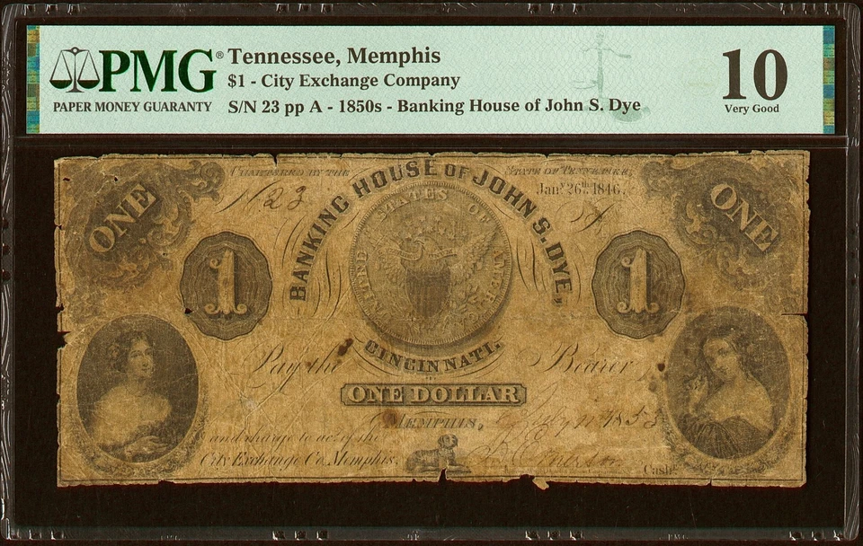 Memphis, TN- City Exchange Co. $1 11 de julio de 1853 - Moneda obsoleta Foto 1 de 4