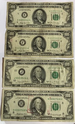1969 Series E, F,J & H OF $100 Dollar  FEDERAL RESERVE BANKNOTES (4 NOTES) - Image 1 of 2
