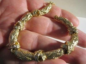 VINTAGE HEAVY GOLD TONE BRACELET WITH CRYSTALS - 8" LONG - 48g  - OFC-V - Picture 1 of 6