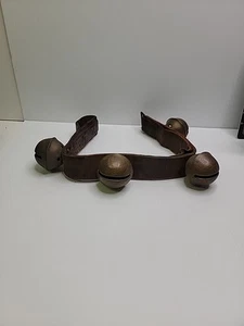 Antique Sleigh Bells Engraved Brass on Original Strap 24" with 4 Bell. SEE PHOTO - Picture 1 of 10