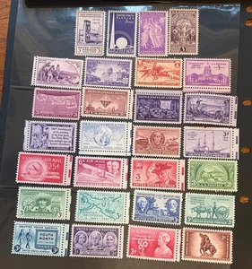 UNITED STATES postage stamps lot of 28 commemorative 3 cents 1940’s - Picture 1 of 1