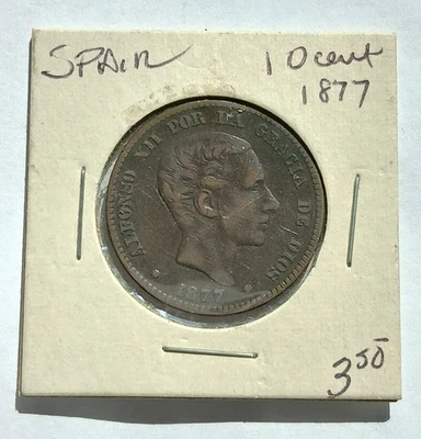 moneda de bronce antigua 1877 España diez 10 céntimos Foto 1 de 4