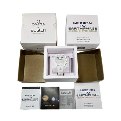 SO33W701L Reloj Swatch Omega Biocerámico Moonwatch Moonshine Snoopy Dorado Luna Fría Foto 1 de 4