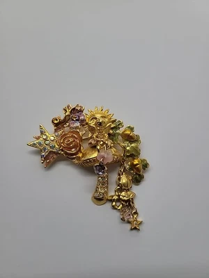 Broche de hadas vintage Kirks Folly Sun Face Star Garden esmalte flores Ladybugs AB Foto 1 de 4