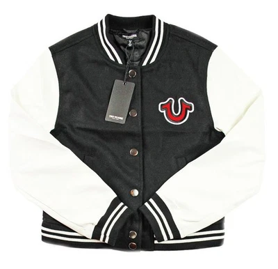 Abrigo Chaqueta Mujer True Religion M Universitario Ajuste Regular Pies A Presión Lana Negro $239 Foto 1 de 4