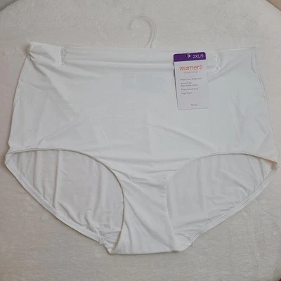 Warners Smooth It Over Silky Nylon High Waist Brief Panty Size 2XL White - Image 1 of 4