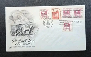 US FDC # 1903 & 1582 Mail Wagon Coil Stamps 9.3c 1981. - Picture 1 of 6