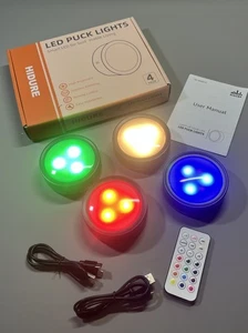 Kitchen Puck Spot Light 1600mAh Battery Stick On Remote Control RGB Colored x4 - Picture 1 of 19