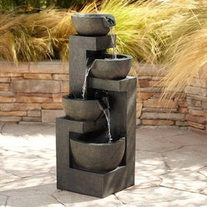 Outdoor Floor Water Fountain with Light LED 41 1/2" Cascading Bowls Yard Garden - Picture 1 of 10