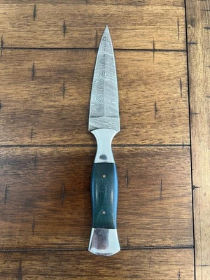 CUSTOM HANDMADE DAMASCUS BONE HANDLE BOOT DAGGER WITH PREMIMUM LEATHER SHEATH - Image 1 of 4