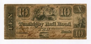 1837 $10 The Tombigby Rail Road Co. - Columbus, MISSISSIPPI Note - Picture 1 of 3