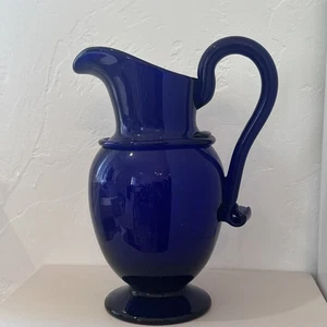 Metropolitan Museum of Art MMA Portugal Cobalt Blue Saratoga Hand Blown Pitcher - Picture 1 of 4