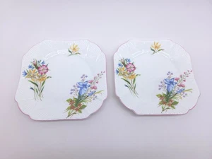 Vintage Set of 2 Shelley Fine Bone China "Wild Flowers" Square Plates - Picture 1 of 9