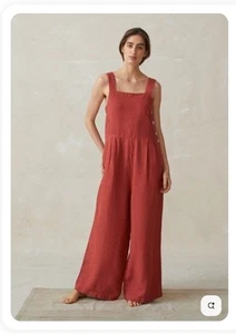 Toast Leinen Jumpsuit Medium rot Seitenknopf weites Bein Latzhose Delave Taschen - Bild 1 von 19