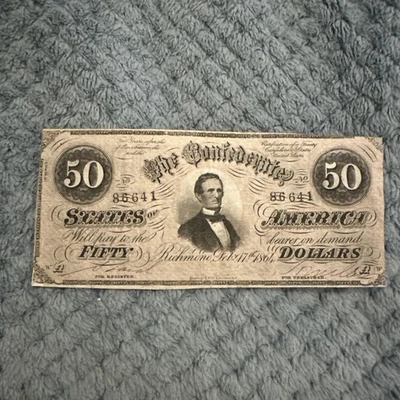 CONFEDERATE STATES $50 BANK NOTE FEB 17, 1864 NICE NOTE  - Image 1 of 3