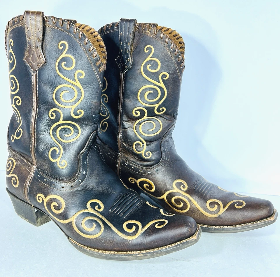 Botas ocidentais Ariat Shelleen marrom desgastado com bordado creme biqueira recortada 9 - Imagem 1 de 4
