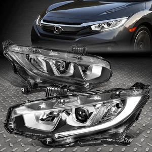 FOR 16-18 HONDA CIVIC PAIR CHROME HOUSING LED DRL PROJECTOR HEADLIGHT HEAD LAMPS - Picture 1 of 9