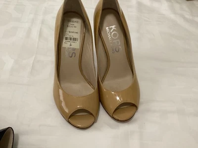 MICHAEL KORS BEIGE Patent Leather Peep-toe Pumps High Heels WOMEN’S SIZE6M — 第 1/4 张图片