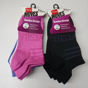 Hanes Moves No Show Tab Socks 6 Pairs Women's Size 5-9 Assorted Seamless Stretch - Picture 1 of 5