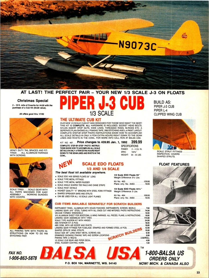 Balsa Piper J3 RC Airplane Print Ad Wall Art Decor Ephemera - Image 1 of 1