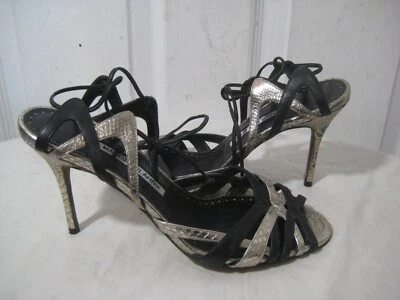 Manolo Blahnik Leather & Metallic Snakeskin Strappy Heel Sandals Shoes Size 40 - Image 1 of 4