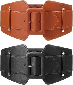 Cinture larghe in pelle elastica in vita (Brn & Blk - Donna) nuove in confezione!! - Foto 1 di 4